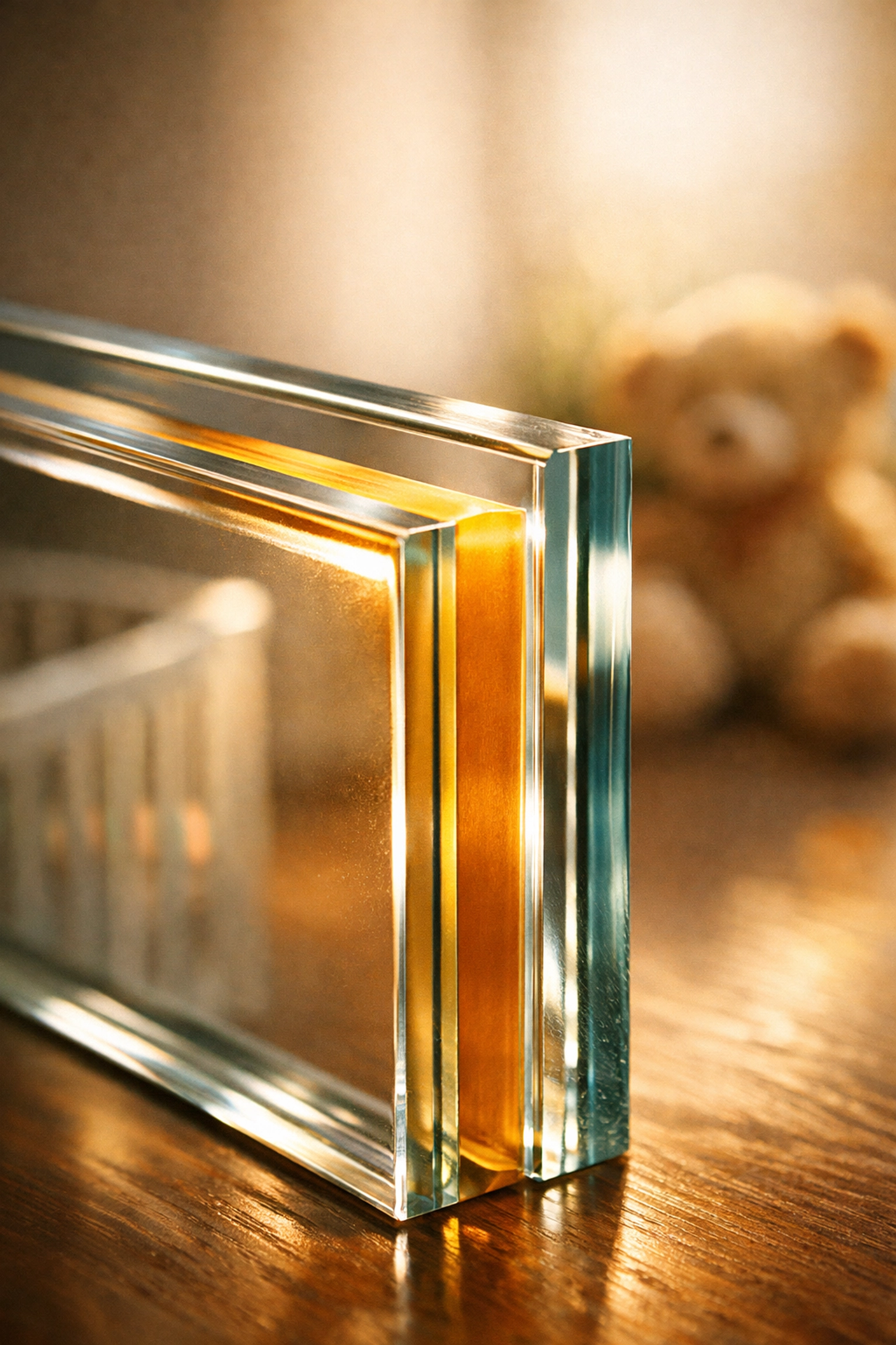 PVB interlayer diagram showing how 10.8mm acoustic laminate glass absorbs sound waves in secondary glazing