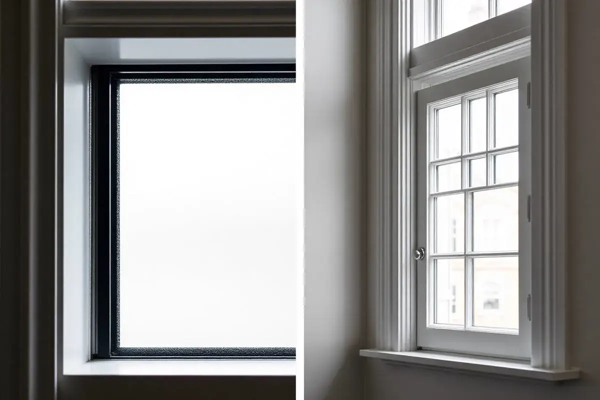 Side-by-side comparison showing secondary glazing panel alongside traditional double glazed unit
