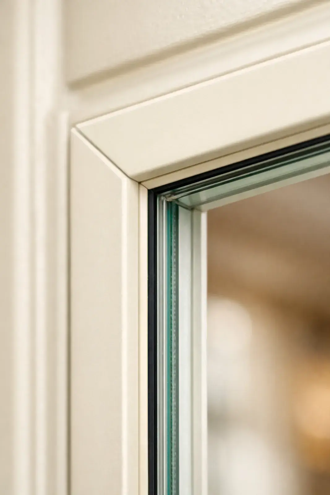 Close-up of a high-quality secondary glazing frame color-matched to a listed building interior. Close-up of a high-quality secondary glazing frame color-matched to a listed building interior.
