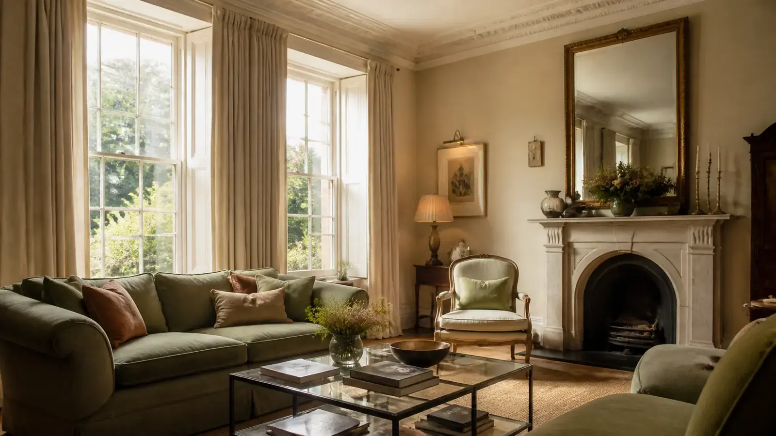 Calm, sunlit period interior with original sash windows and discreet secondary glazing Calm, sunlit period interior with original sash windows and discreet secondary glazing