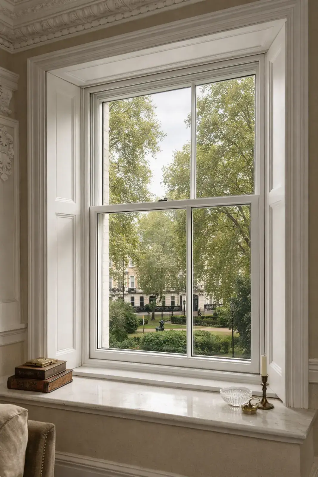 Discreet secondary glazing for sash windows in a heritage Georgian townhouse. Discreet secondary glazing for sash windows in a heritage Georgian townhouse.