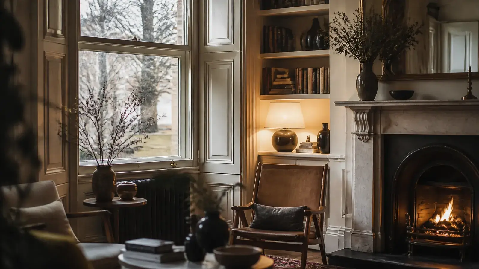 Warm, dry living room interior in a London period property with secondary glazing behind original sash windows Warm, dry living room interior in a London period property with secondary glazing behind original sash windows