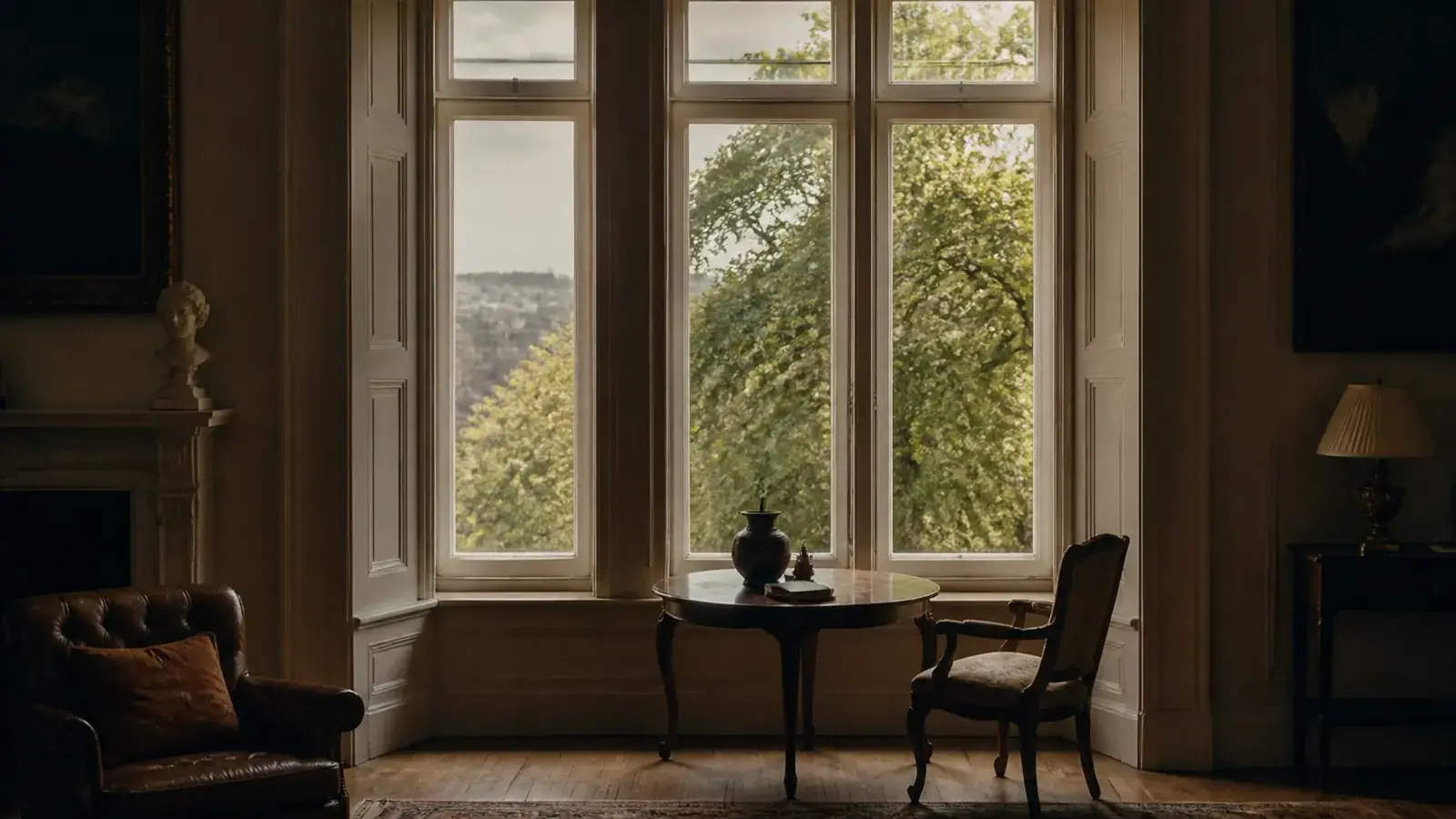 Wide interior view of a quiet casement room in a historic London home with acoustic secondary glazing installed