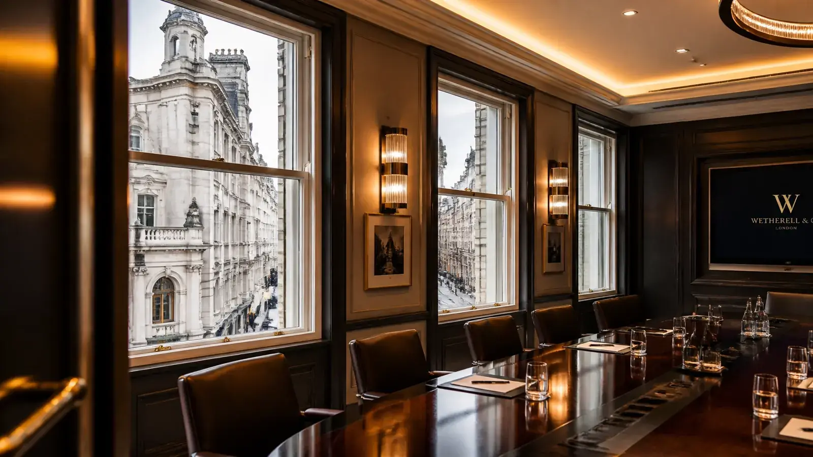 Executive boardroom in a London office fitted with acoustic secondary glazing
