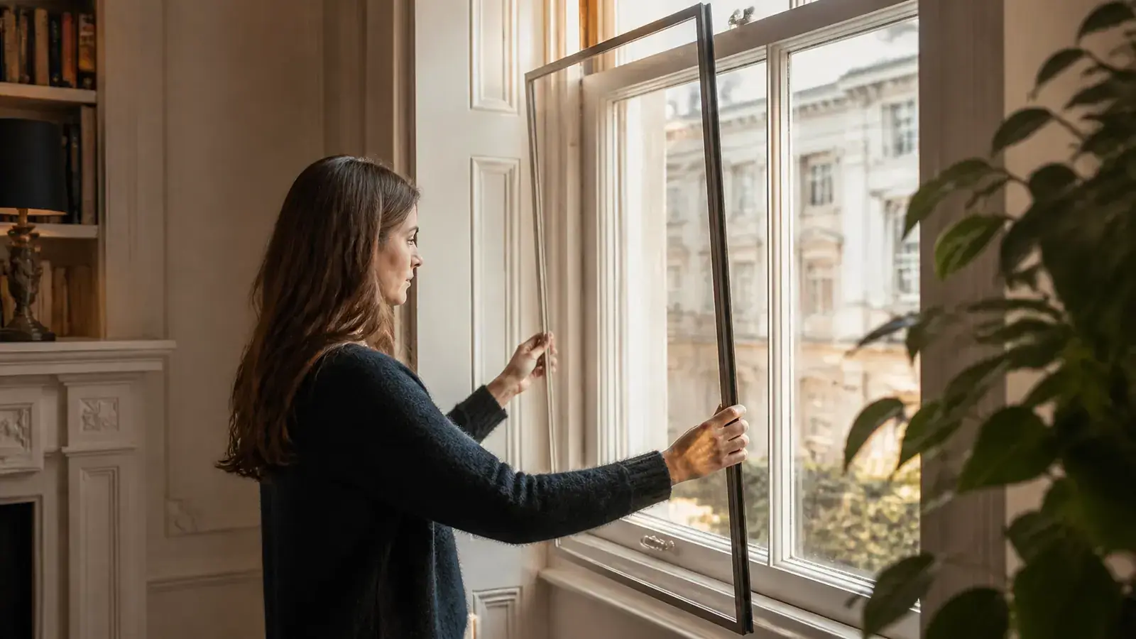 Four secondary glazing opening styles compared in a London period property window reveal