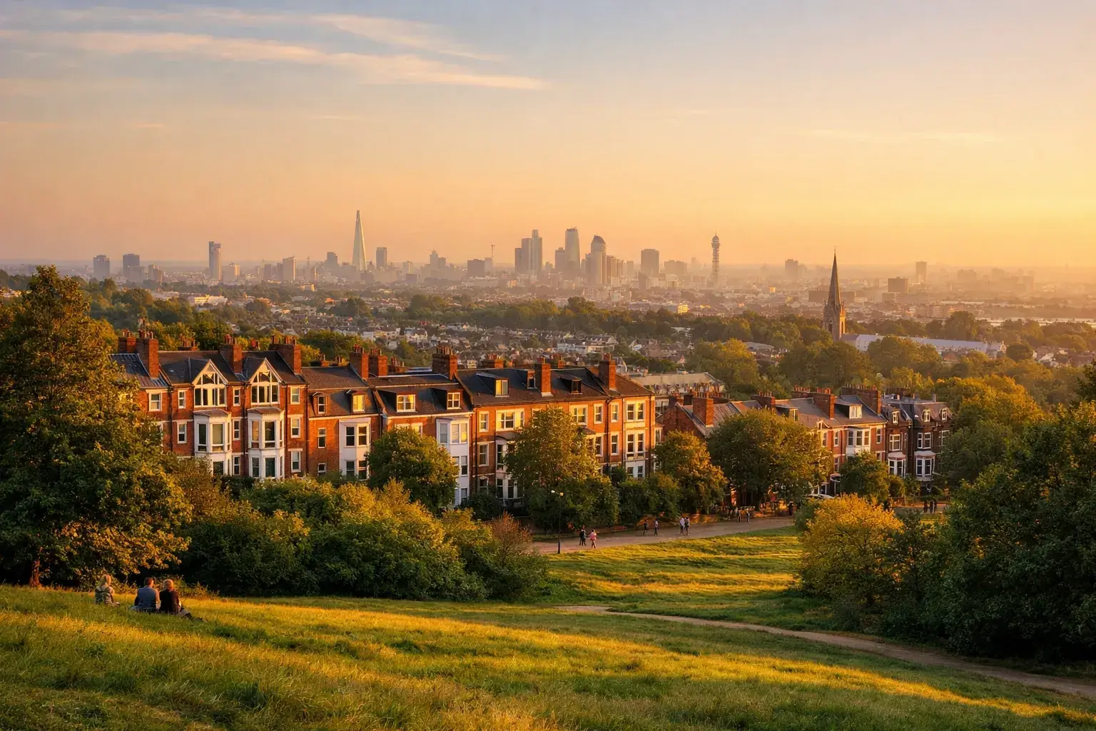 Parliament Hill view of period homes across Hampstead and Highgate Parliament Hill view of period homes across Hampstead and Highgate