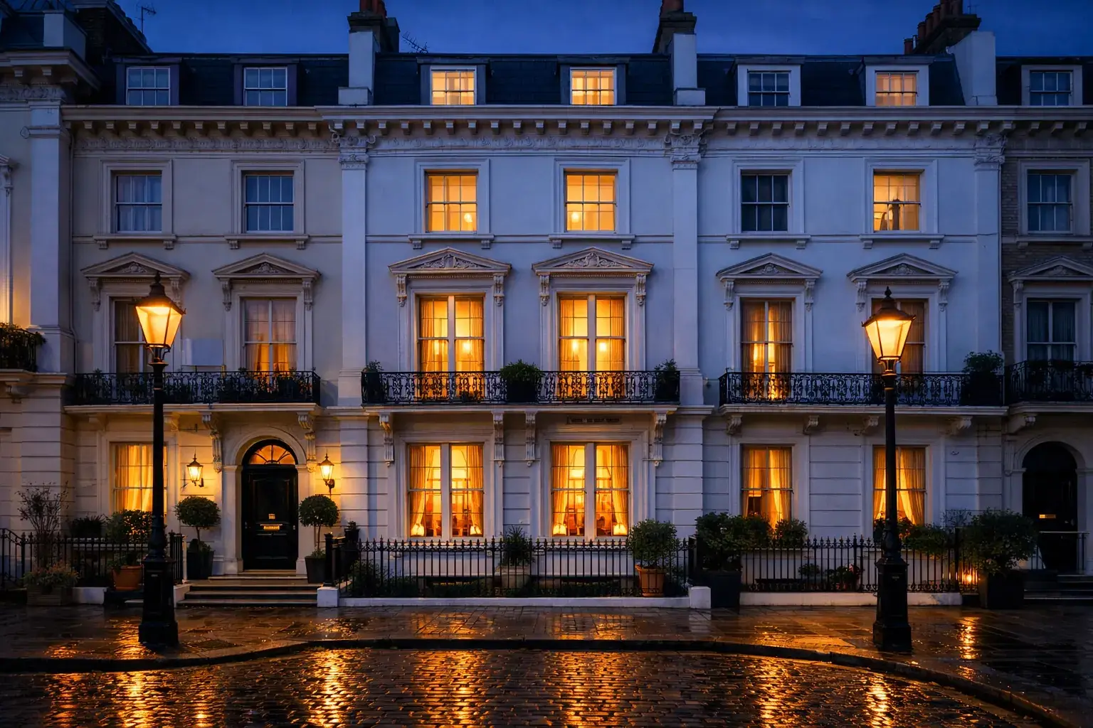 Victorian townhouses in a London conservation area showing original windows with secondary glazing. Victorian townhouses in a London conservation area showing original windows with secondary glazing.