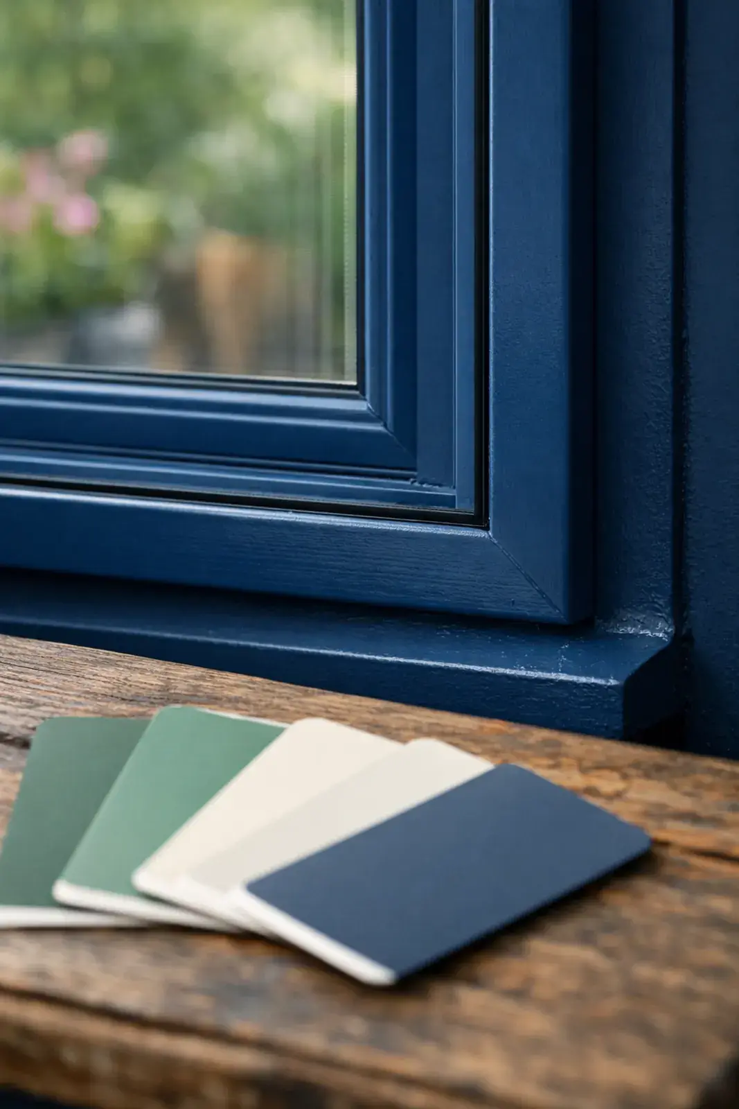 Bespoke secondary glazing frame color-matched to heritage blue using RAL swatch cards. Bespoke secondary glazing frame color-matched to heritage blue using RAL swatch cards.