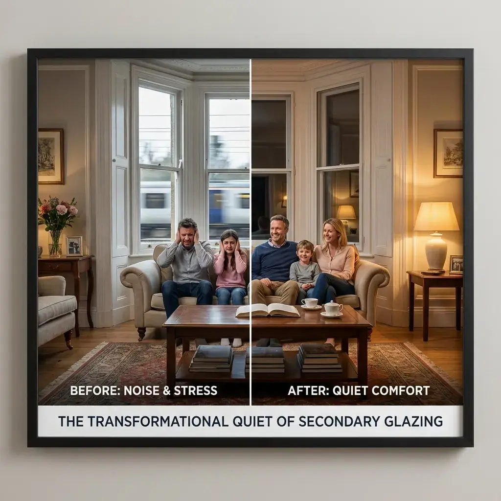 Peaceful home interior after railway noise reduction Peaceful home interior after railway noise reduction