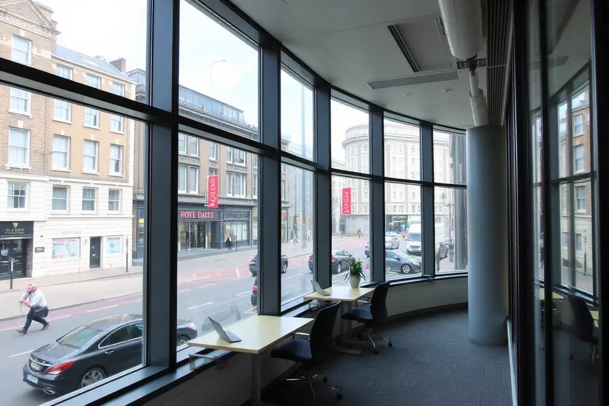 Heritage London window overlooking a busy urban street