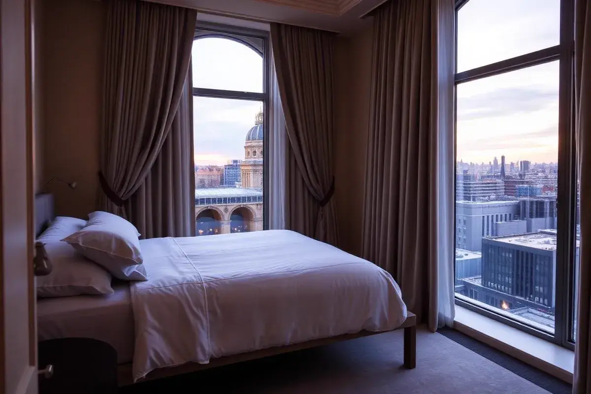 Silent London bedroom sanctuary Luxury bedroom sanctuary created by acoustic secondary glazing, overlooking a rainy London