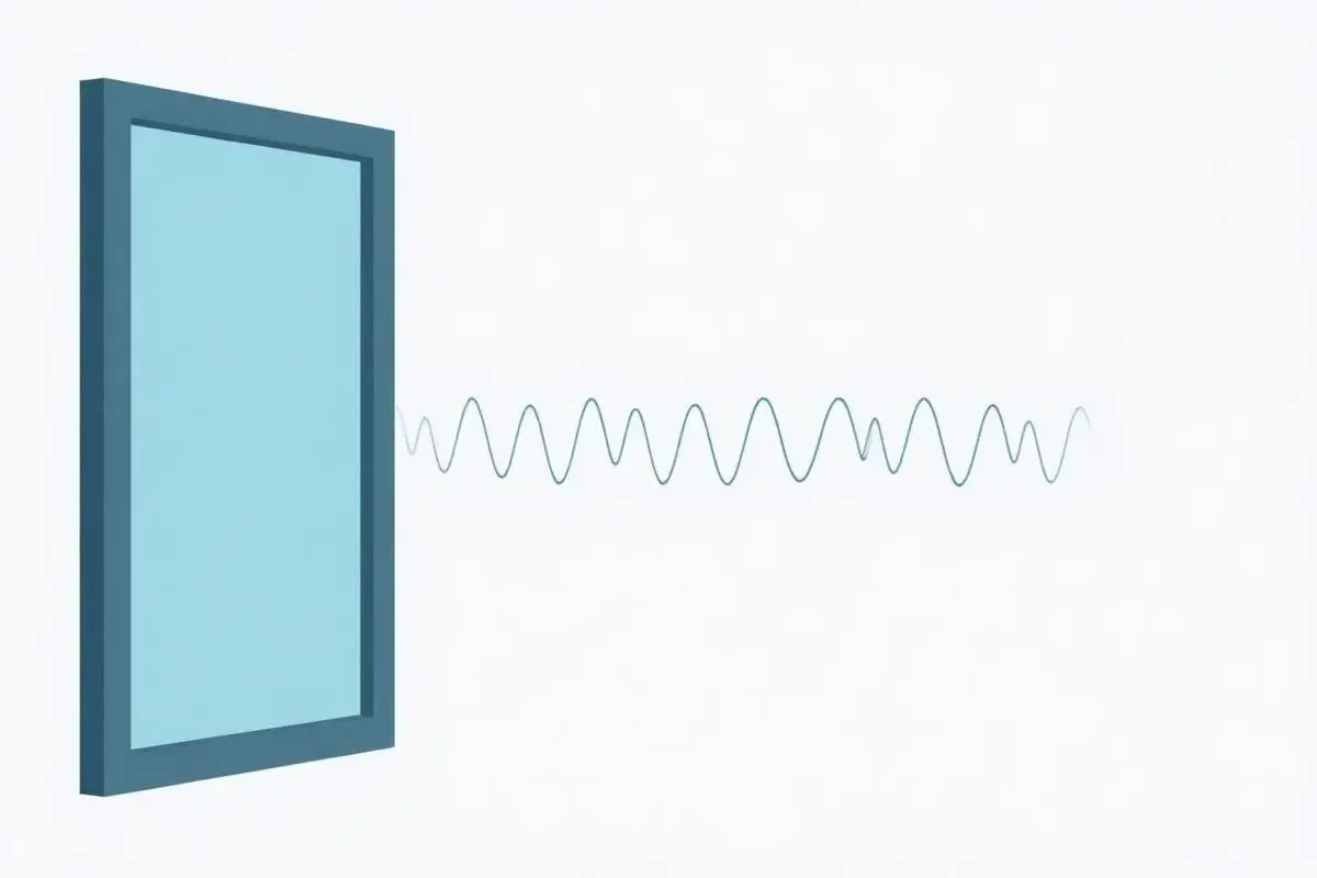 Diagram showing sound waves being blocked by a secondary glazing system with a deep air gap