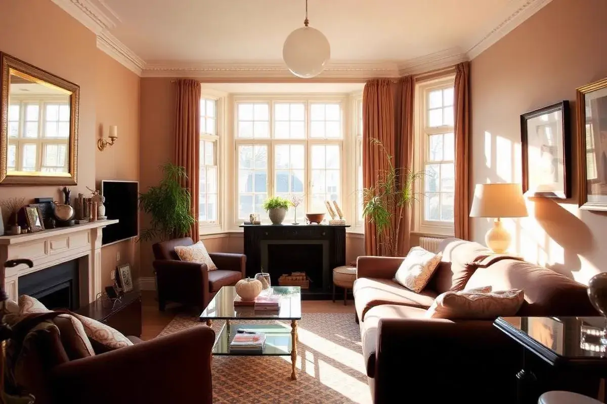 Victorian living room with large sash windows fitted with acoustic secondary glazing for railway noise reduction