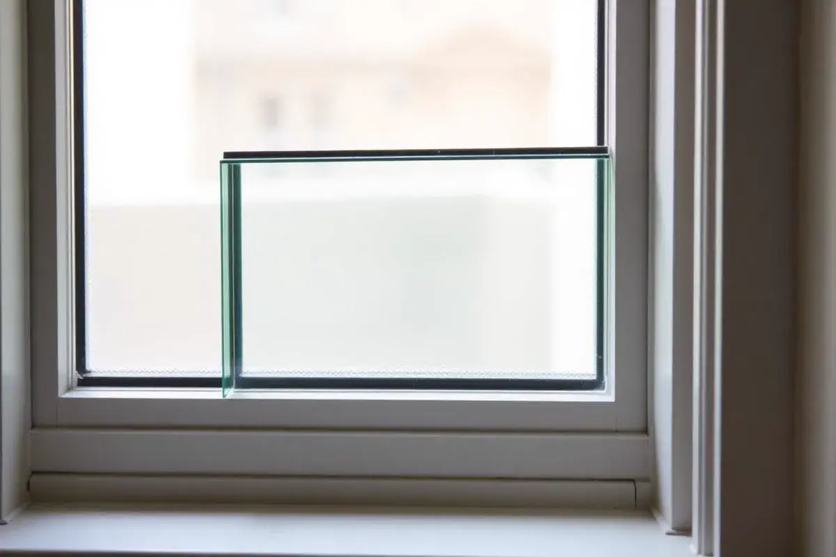 Secondary glazing installation on a traditional sash window showing the air gap for noise reduction
