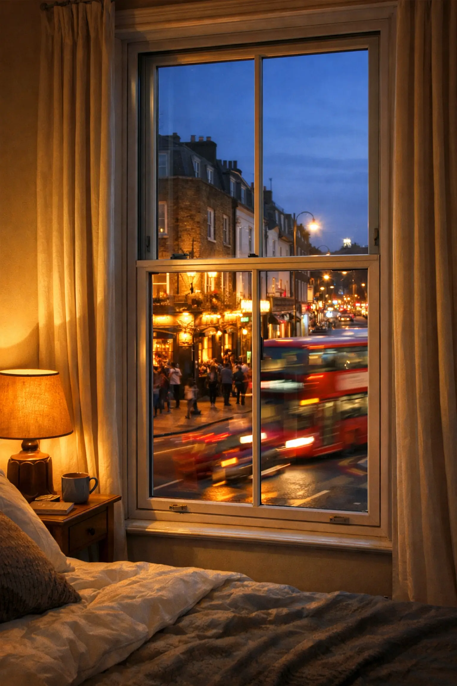 Secondary glazing installed in Islington bedroom window reducing Upper Street traffic noise