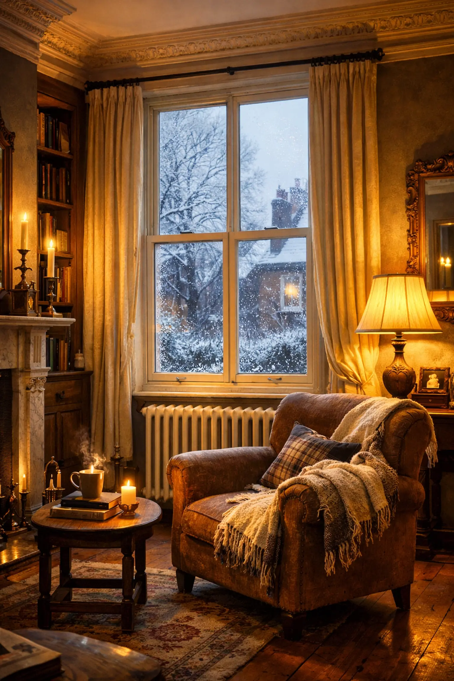 Victorian terrace living room with secondary glazing keeping warmth in during winter
