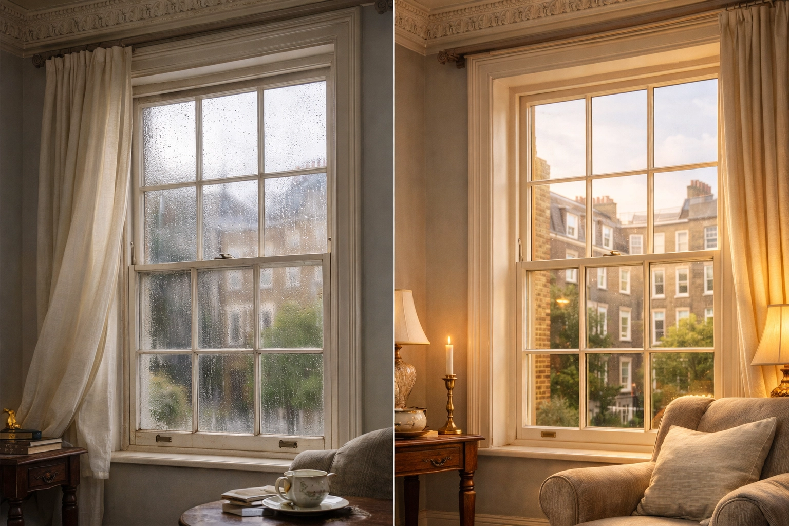 Secondary glazing installation on a Grade II listed Georgian sash window in Kensington, London