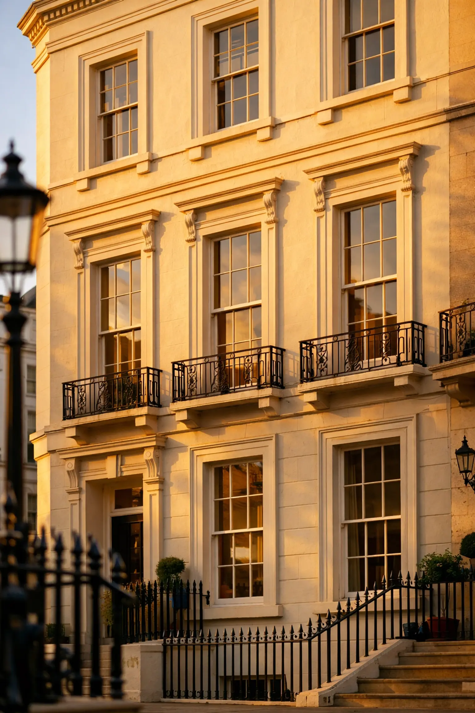 Georgian townhouse on a busy Kensington street with secondary glazing installed for noise reduction
