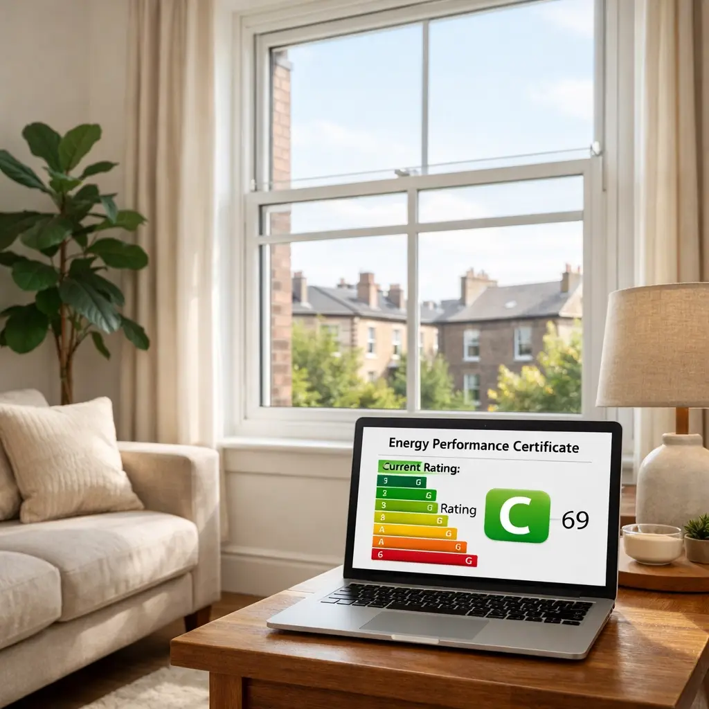 Rental property interior with secondary glazing achieving C-rated EPC certificate