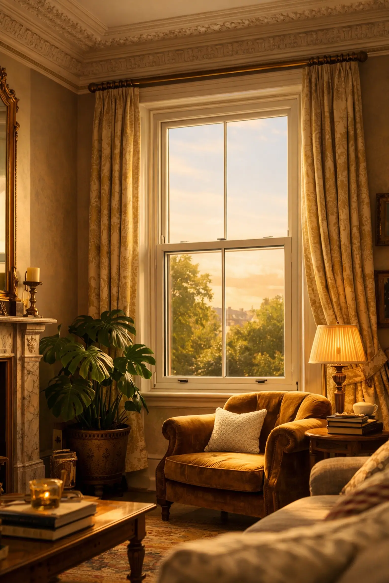 Slim-line secondary glazing installed on a Victorian timber sash window in a living room
