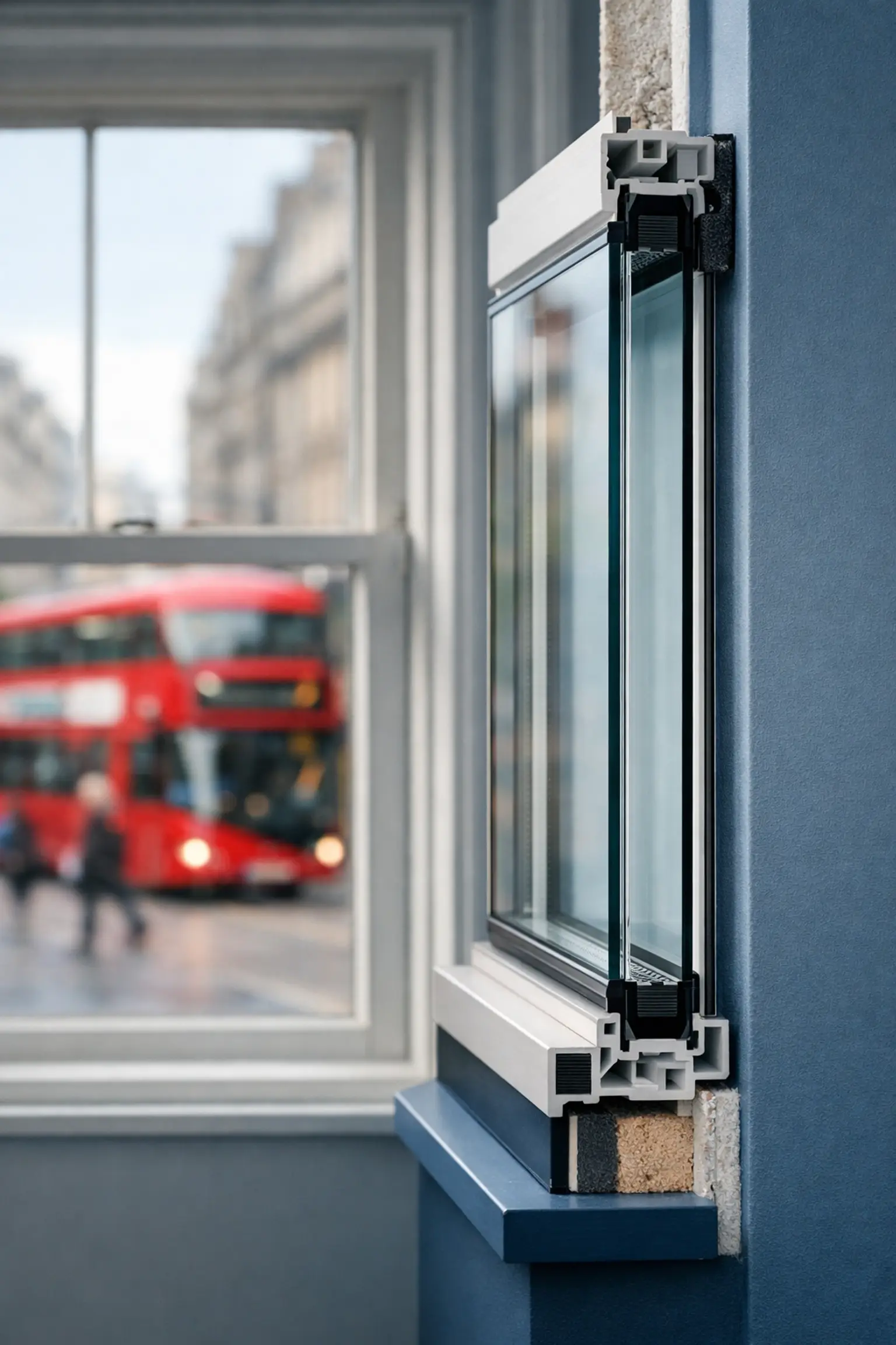 Cross-section showing the insulating air gap of secondary glazing for noise reduction in a London home
