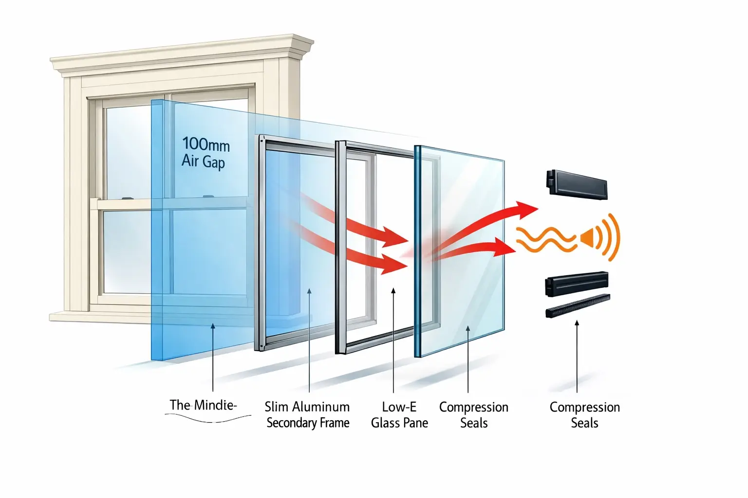 Professional secondary glazing installer measuring a period sash window in a London townhouse