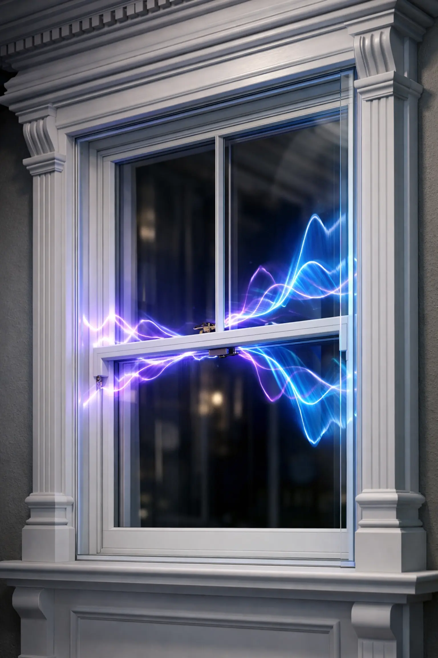 Secondary glazing blocking sound waves and sealing a traditional Victorian sash window Secondary glazing blocking sound waves and sealing a traditional Victorian sash window