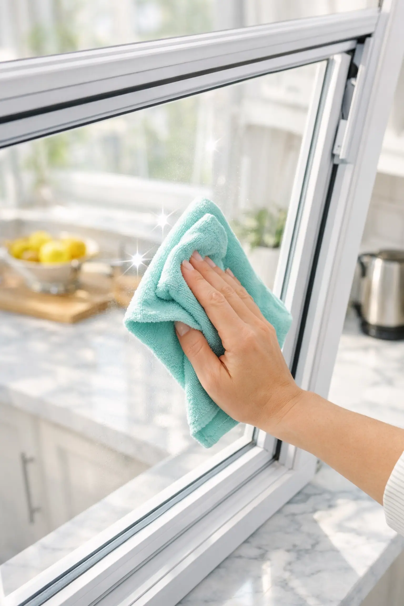 Easy-to-clean vertical slider secondary glazing tilted for low-maintenance window care