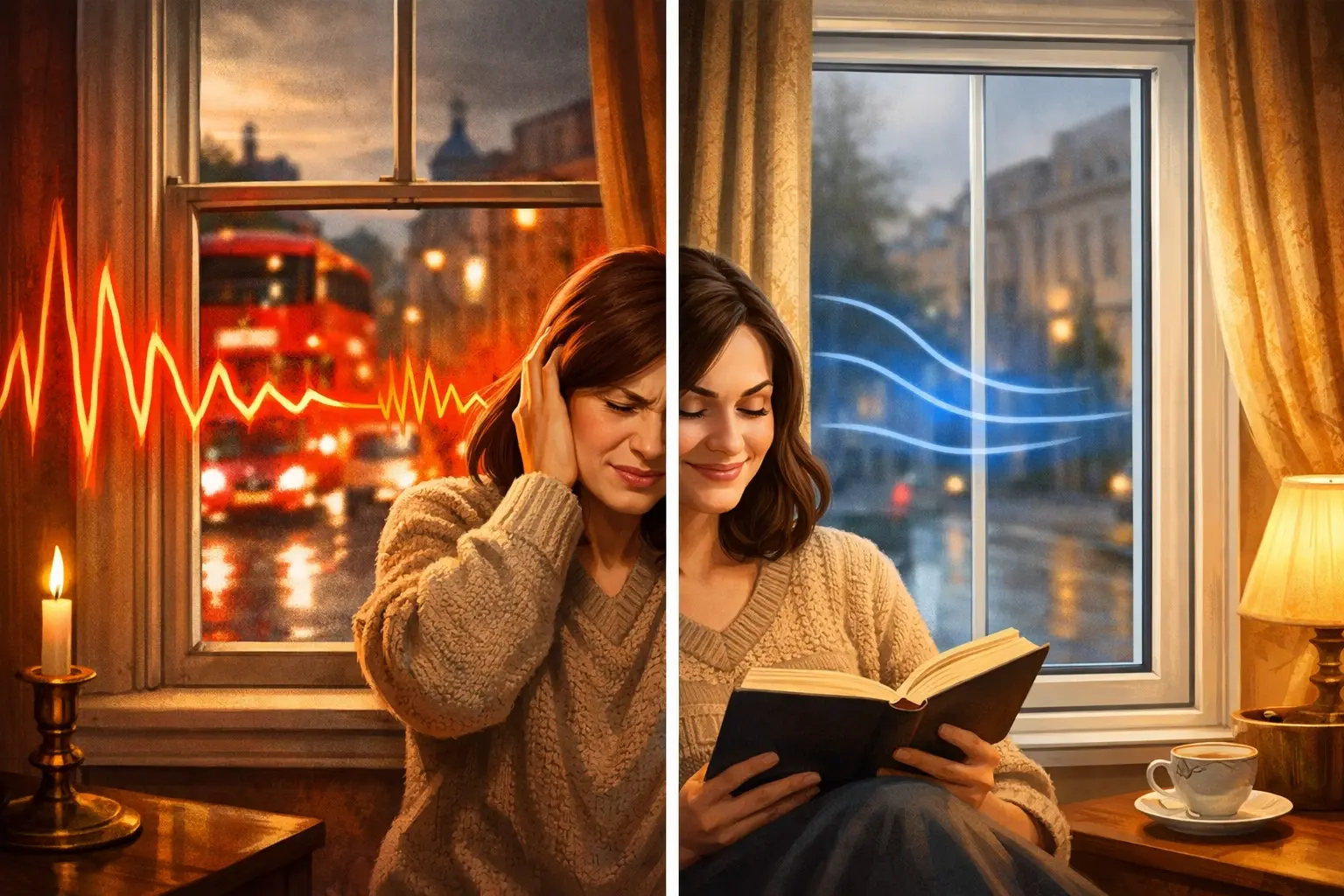 Victorian sash window showing condensation damage on timber frame before secondary glazing installation